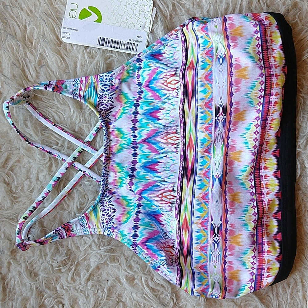 Next Strappy Halter Bikini Top Fully Lined Aztec Colorful M